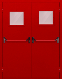 Фото двери «Двупольная со стеклопакетом и антипаникой (красная)» в Москве