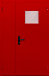 Фото двери «Полуторная со стеклопакетом (красная)» в Москве